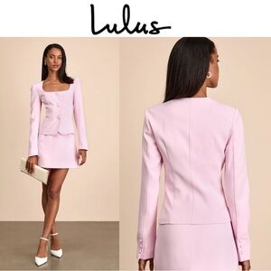 LULU’S ELIANA LIGHT PINK SCOOP NECK TAILORED FEMININE CHIC BLAZER **NWT**